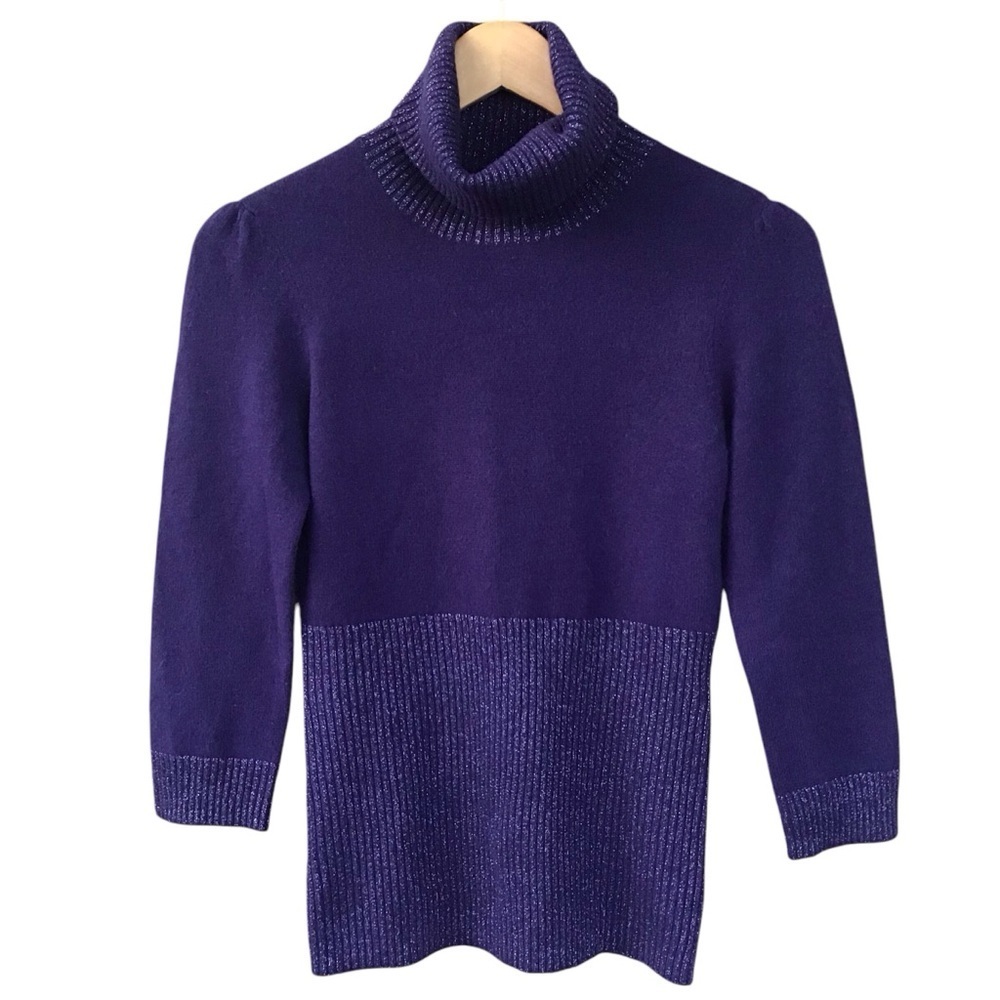 Bebe Purple Cashmere Turtleneck Shimmer Sweater
